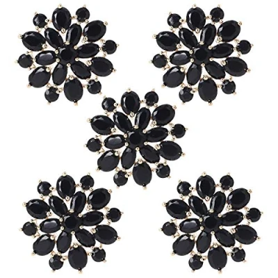 Immagine di NOPOXA bottoni per gioielli, 5 pezzi, 21 mm, colore nero, a forma di fiore