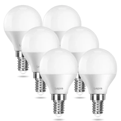 Immagine di Lepro Lampadina LED E14,Lampadine E14 Luce Calda 2700 K,470 Lumen 4.9W (Equivalente a 40W),Risparmio Energetico P45 Lampadina,Angolo di Raggio 180,Globo Nessuno Sfarfallio,Non Dimmerabile,6 Pezzi