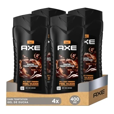Immagine di Axe Gel doccia 3 in 1 e shampoo Dark Temptation XL per una freschezza un profumo di lunga durata, dermatologicamente testati, 400 ml, 4 pezzi