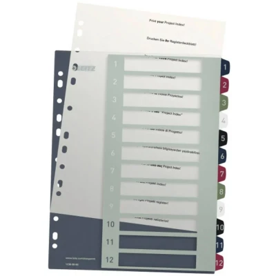 Immagine di Leitz 1238 Style Divisore DIN A4 1 12 Polipropilene Multicolore schede extra largo, etichettabile con PC 00