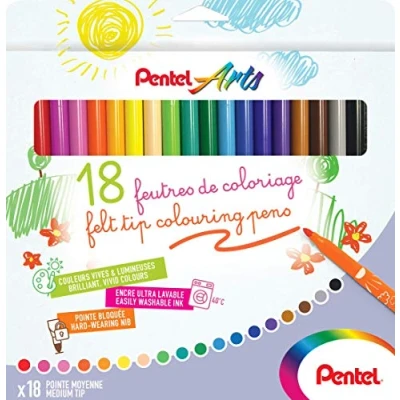 Immagine di Pentel Arts SCS2E 18, Pennarelli da colorare punta media, confezione 18 pezzi