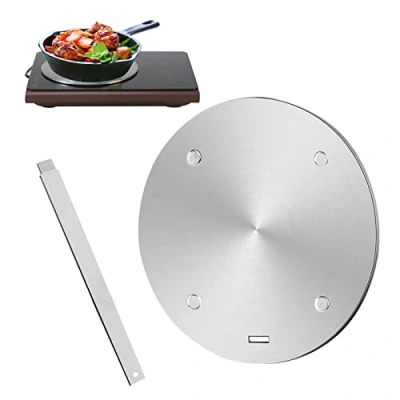 Immagine di Gocoffun piastra per diffusore di calore fornelli a gas, adattatore induzione in acciaio inox con maniglia rimozione, pentole e induzione, (28 cm)