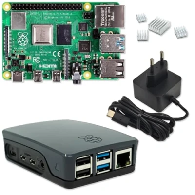 Immagine di Raspberry Pi 4 GB Starter Kit 5 V 3 A USB C Alloggiamento nero Dissipatore di calore Model B RAM