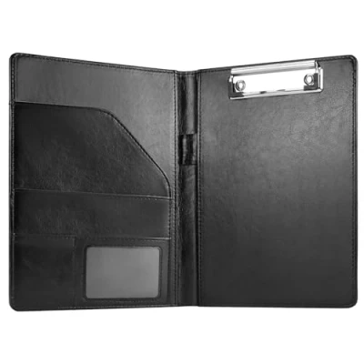 Immagine di QWORK® Portablocco A5 con Copertina, Cartella Porta Documenti Premium Contiene A6 e Biglietti da Visita (Nero)