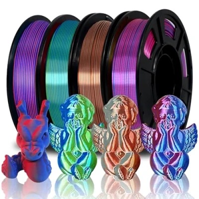 Immagine di filamento Eono PLA 4 confezioni da 250 g, doppio bicolore 1,75 mm, multicolore per stampanti 3D, bobine colore rosso/blu, seta argento/rame, rosa seta/blu, blu