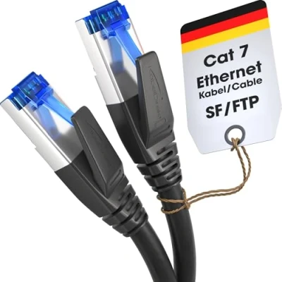 Immagine di KabelDirekt Cavo Ethernet Cat 7, resistente alla rottura 30 m LAN da 10 Gigabit Disponibile in 0,25 (Cavo di rete/internet ad alta velocità, PC, switch/router/modem, RJ45, nero)