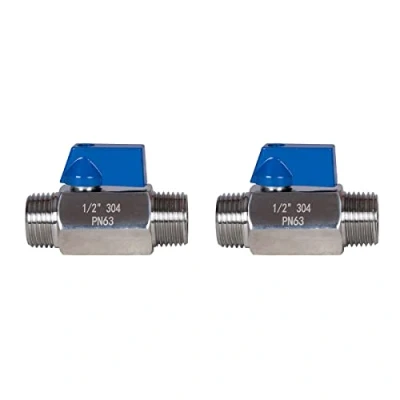 Immagine di Mini valvola a sfera in acciaio inox 1/2&quot; BSP, maschio maschio, di intercettazione (confezione da 2)