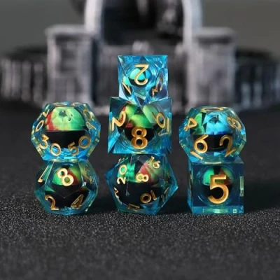 Immagine di Dadi Set D&amp;D Particolari 7 Pezzi Occhio del Drago Mobili da Gioco Resina DnD Dice Bordi Affilati Lancia per Dungeons and Dragons Pathfinder RPG Magic the Gathering con Confezione Regalo