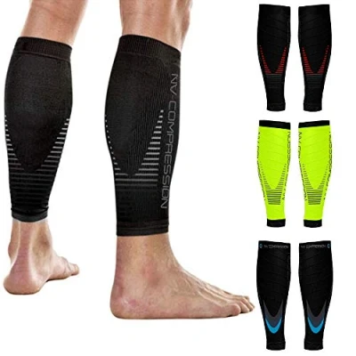 Immagine di NV Compression (1 Paio Calentadores de Pantorrilla Compresión Race and Recover Uomo Donna, Calze Compressione, per Corsa, Fitness, Sport, Ciclismo, Vene Varicose (Bk/Blue L XL)