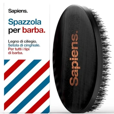 Immagine di Sapiens Barbershop Spazzola Barba Uomo Setole Cinghiale Ideale per Pettinare, Disciplinare e Baffi Applicare l&#039;Olio Beard Brush
