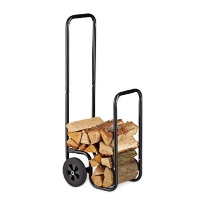 Immagine di Relaxdays Carrello per Legna, da Trasposto, in Acciaio, con 2 Ruote, Contenitore, Capacità di Carico Fino a 60 kg, Nero