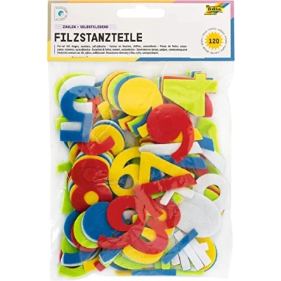Immagine di Folia 5262 Set di Numeri in Feltro autoadesivi, 120 pz., Altezza 4,5 cm, Colori Assortiti