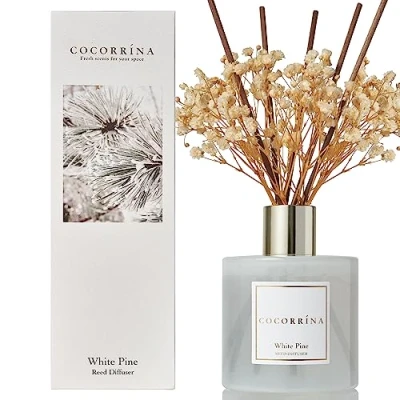 Immagine di Cocorrína Reed Diffuser Set WHITE PINE 200ml Diffusore profumato di Pino Bianco con bastoncini olio essenziale fragranza per la casa decorazione della mensola del bagno