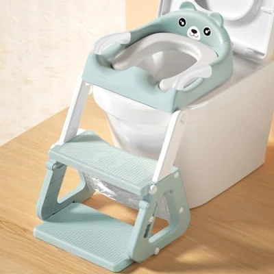 Immagine di JEDWKFA Riduttore WC Bambini con Scaletta, Bambini, Scaletta per PU Cuscino, Regolabile e Pieghevole, Adattatore Tazze a V, U, O
