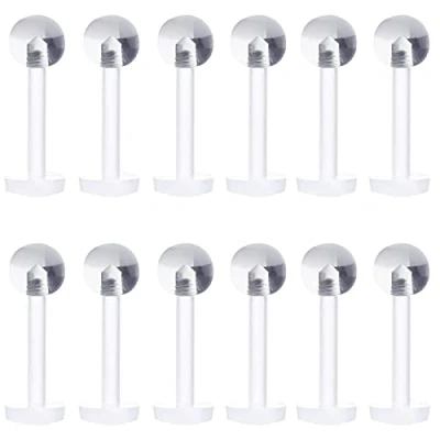 Immagine di Liuxn 15 Pezzi 16 Gauge Anelli in Acrilico Chiaro Labbro Flessibile Labret Barretta a Bottone per Piercing del Cartilagine Trago Naso