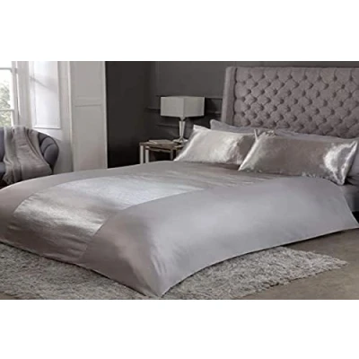 Immagine di Sleepdown Set di Biancheria, Raso a Righe, Colore Grigio, Morbido e Confortevole, con federe, per Letto Matrimoniale (200 x 200 cm), Poliestere, Doppio