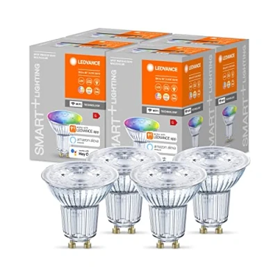 Immagine di LEDVANCE Lampada con riflettore a LED intelligente tecnologia WiFi, base GU10, colore della luce variabile, colori RGB modificabili, dimmerabile, sostituzione per 50W, confezione da 4