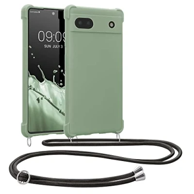 Immagine di kwmobile Custodia Compatibile con Google Pixel 6a Cover Back Case in Silicone TPU Protezione Smartphone Cordino verde grigio