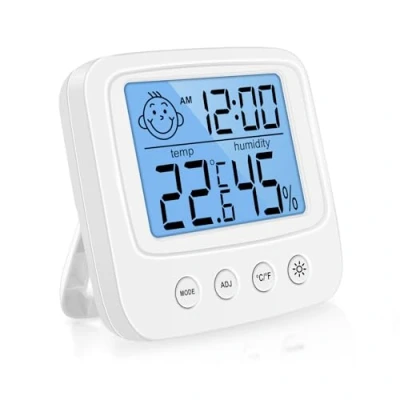Immagine di Vinabo Termometro Igrometro Digitale per Interni ad Alta Precisione, Interno, da Scrivania, con Monitor di Temperatura e Umidità Retroilluminazione