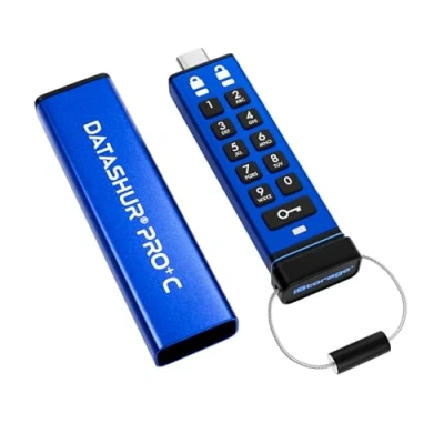 Immagine di iStorage datAshur PRO+C 128GB Unità USB Type C sicura FIPS 140 3 Livello in attesa Protezione PIN Adattatore A incluso.