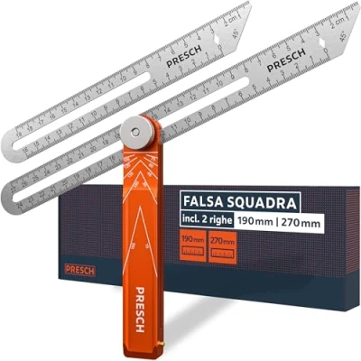 Immagine di Presch Falsa Squadra incl. Righello aggiuntivo 190mm e 270mm Estrema precisione trasferire angoli con funzione di truschino in alluminio fresato acciaio inossidabile