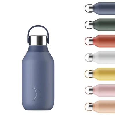 Immagine di Chilly&#039;s Bottle Series 2 Bottiglie Termiche in Acciaio Inossidabile con Colletto Liscio e Laccetto Whale Blue, 350ml