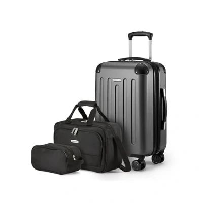 Immagine di Amazon Basics Set di Valigie Rigide, 3 pezzi, Trolley, Borsa a mano, da viaggio compatta, Espandibili, 4 Ruote Girevoli, Nero