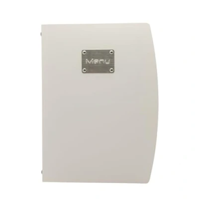 Immagine di SECURIT Porta Menu Linea Rio Per Caffè, Ristoranti, Bar Formato A4 Placca Serigrafata In Acciaio Inox Con Scritta Menù 1 Doppio Inserto Incluso Colore Bianco