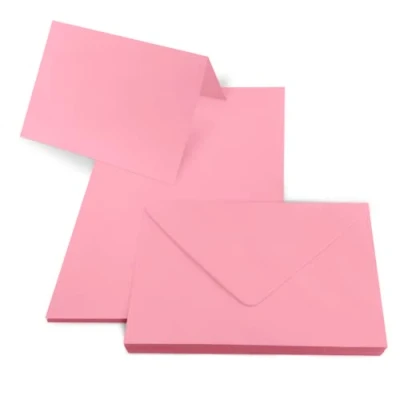 Immagine di Netuno 25 biglietti pieghevoli con busta, formato DIN B6, colore rosa, pieghevoli, set di vuoti buste, colorati