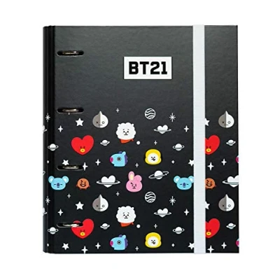 Immagine di Grupo Erik: Raccoglitore A4 BT21, a 4 anelli con elastico e copertina rigida in cartone, 32 x 27,5 cm, Cartella Portadocumenti A4, BT21 merchandising