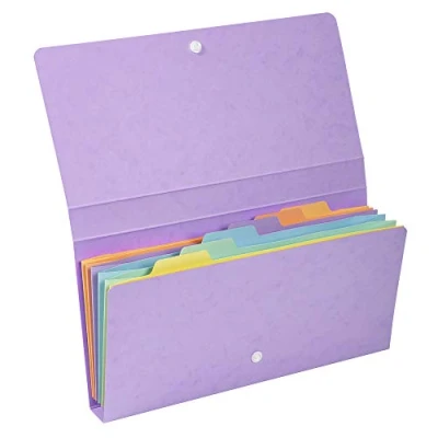Immagine di Exacompta 58660E Classificatore Aquarel in cartoncino multicolore pastello 6 scomparti chiusura a pressione formato 26x13 cm per archiviazione documenti 24x11 Colori casuali