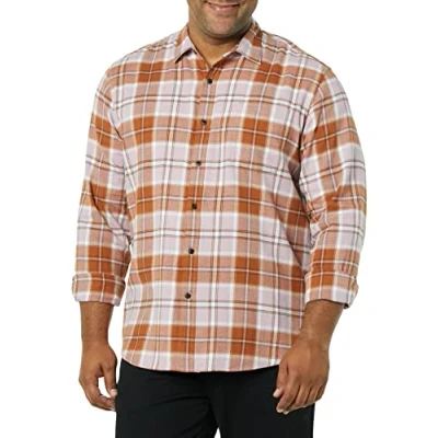 Immagine di Amazon Essentials Camicia in Flanella a Maniche Lunghe (Disponibile Taglie Extra Forti) Uomo, Malva Ruggine Motivo Scozzese, XXL