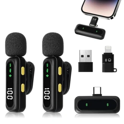 Immagine di Monemey Microfono Lavalier Wireless per iPhone, iPad, Android, Porta Type C/Lightning/USB, Mini Plug play Registrazione Video, Live, Intervista, YouTube, TikTok
