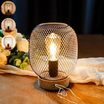 Immagine di JHY DESIGN Lampada da comodino touch, in metallo, a batteria, con lampadina LED, senza fili, per matrimoni, terrazze, interni ed esterni (rotonda)