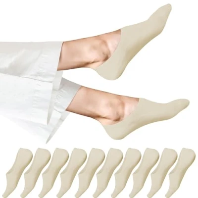 Immagine di EKSHER 10 paia di calzini per sneaker, invisibili, da uomo, in cotone, antiscivolo, mezze calze estive, x beige, 39 42