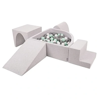 Immagine di KiddyMoon Area di Gioco in Schiuma con Quarto Angolare Piscina Palline (300 Palline) per Bambini, Grigioch:Bianco/Grigio/Menta