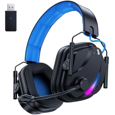 Immagine di Vakedy Cuffie Gaming Wireless,Cuffie Bluetooth PS5,Cuffie Wireless PC,con Microfono per PS4,PS5,PC,Nintendo Switch,Mobile, Durata di Oltre 50+ Ore Nero/Blu