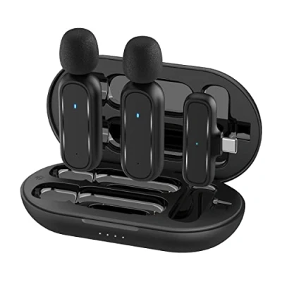 Immagine di Wireless Microfono Lavalier,Gimpro MC1X(C) 2.4GHz Lapel 【TYPE C】2TX&amp;1RX con 3 modalità Denoise e custodia di ricarica per telefono Andriod Youtube,Microfono Cellulare Smartphone USB