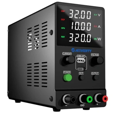 Immagine di alimentatore CC variabile, da banco regolabile a commutazione 0 30V 10A con ricarica rapida USB e Type C 20W, manopola encoder, interruttore di uscita,display LED 4 cifre SPS 3010M