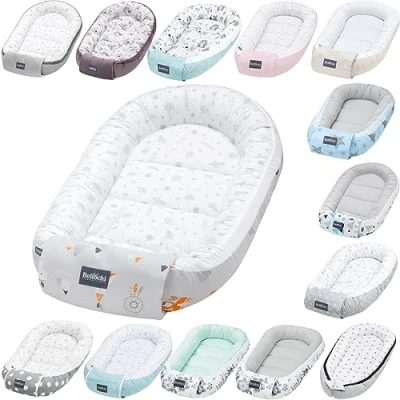 Immagine di Bellochi Riduttore Lettino per Neonato Culla Antisoffoco 100% Cotone Cuscino Cocoon a Baby Nest 90 x 60 cm Apanatschi