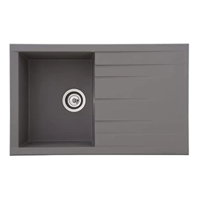 Immagine di Respekta Houston Lavello in Mineralite Grigio/Lavello ad Incasso con 1 Vasca da 80 x 50 cm/Lavello adatto per basi sottolavello a partire cm di larghezza