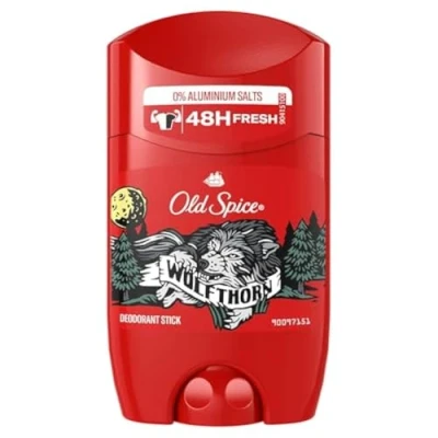 Immagine di Old Spice Wolfthorn, deodorante stick da uomo, 50 ml, fragranza fresca e duratura in qualità profumata, 0% sali di alluminio, senza macchie su nero bianco, realizzato 50% plastica riciclata