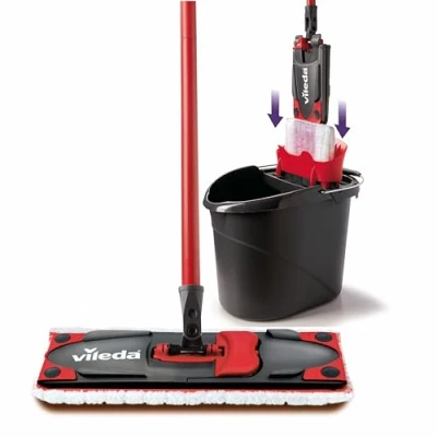 Immagine di Vileda Ultramax Care, set completo con manico, secchio PowerPresse, per pavimenti delicati, 100% microfibra riciclata, pavimento ad asciugatura rapida