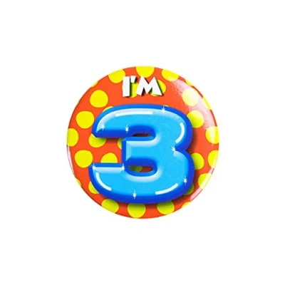 Immagine di PD Party 6014703 Compleanno Distintivo/Spillo Badge Celebrazione Festa I&#039;m 3, Multicolore, 5.5cm Lunghezza x Larghezza 0.5cm Altezza