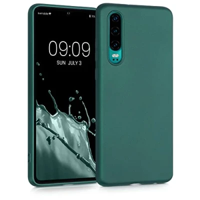 Immagine di kwmobile Custodia Compatibile con Huawei P30 Cover Back Case Morbida Protezione in Silicone TPU Effetto metallizzato petrolio