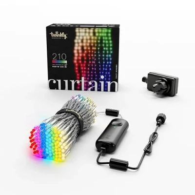 Immagine di Twinkly Curtain 210 LED RGB+Bianco, Striscia Luci Esterno e Interno, Smart Multicolore RGB Bianco, Compatibile con Alexa, Google Home, IP44, Controllo App, Filo Trasparente, 1.5m x 2.1m