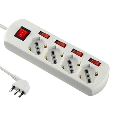 Immagine di Electraline 62058 Multipresa 4 Posti Generale, Interruttori Indipendenti, Prese Polivalenti, Bianco