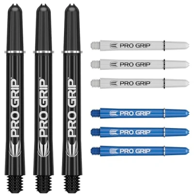 Immagine di Target Darts PRO Grip Shafts Set di 9 3 Colori, Nero/Bianco/Blu Medio, 48mm steli per Freccette, Accessori Freccette Professionali, Multipack 2BA con Anelli