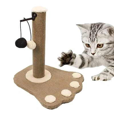 Immagine di tiragraffi per gatti Gatto in Sisal e Flanella resistente con Pompon Raschietto Base stabile