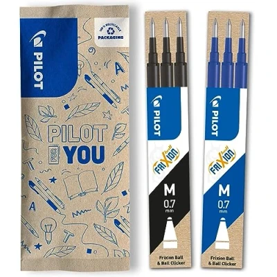 Immagine di Pilot FriXion, 2 set da 3 Ricariche per penna cancellabile Frixion Ball e Clicker, Colore Nero Blu, Punta Media